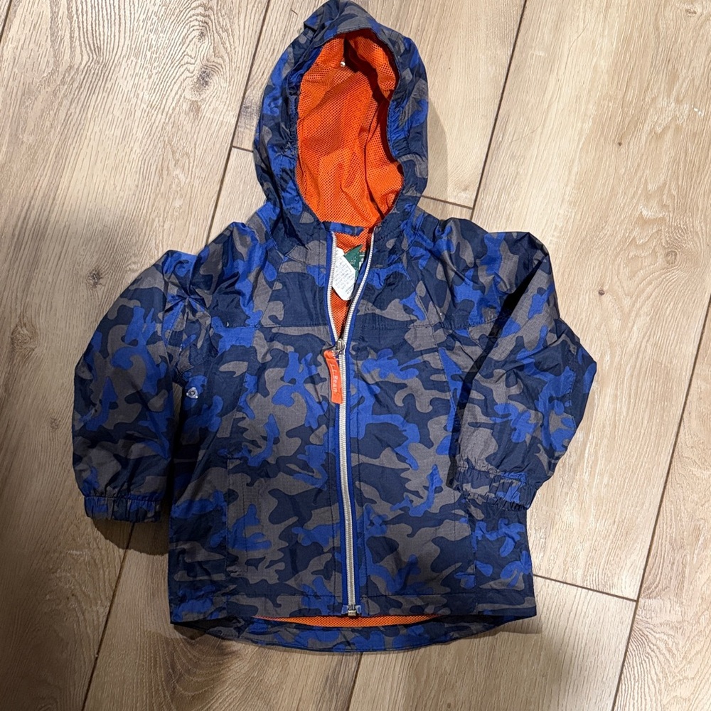 L.L. Bean Boys Blue & Orange Camo Rain Jacket
